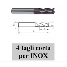 fresa 4 tagli Metallo Duro serie CORTA specifica per lavorazioni INOX