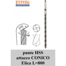 punte in HSS attacco conico serie LUNGA lunghezza elica L=800